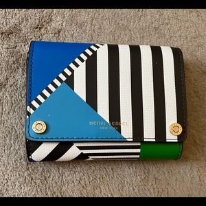 Henri Bendel Bowery Snap Wallet, Victoria Blue-Green-Black-White stripes